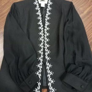 J.R. Nites Black Embroided Jacket Size 16W Woman Evening Wear Top Sheer Arms
